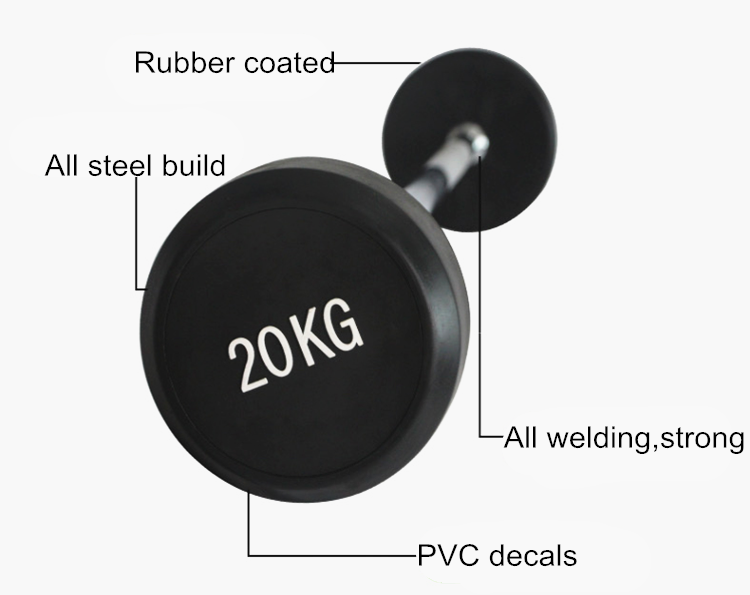 Gym Bodybuilding 20kg rubber fixed barbell weights