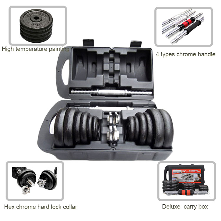 Combination 20kg Adjustable Dumbbell Sets With Plastic Carry Case